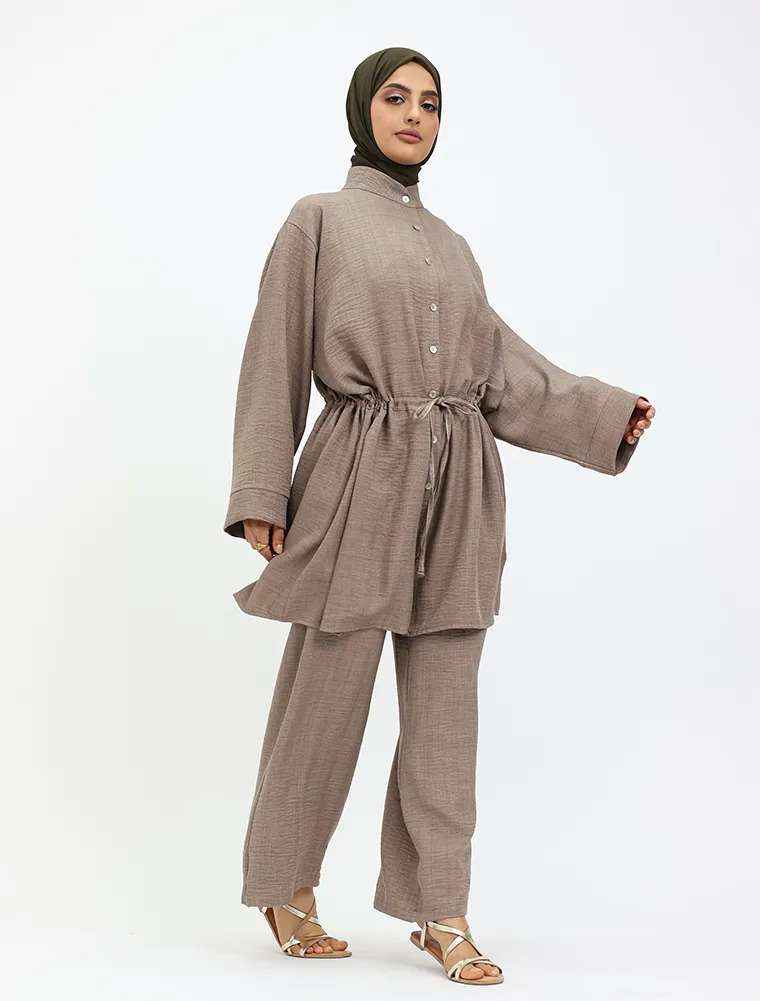 Mocha Linen Feel Drawstring Co Ord Set